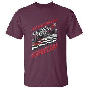Funny Racing Car Flag T Shirt It Is Racing Day TS14 Maroon Print Your Wear