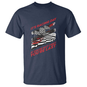 Funny Racing Car Flag T Shirt It Is Racing Day TS14 Navy Print Your Wear