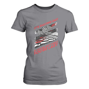 Funny Racing Car Flag T Shirt For Women It Is Racing Day TS14 Charcoal Print Your Wear