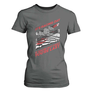 Funny Racing Car Flag T Shirt For Women It Is Racing Day TS14 Dark Heather Print Your Wear