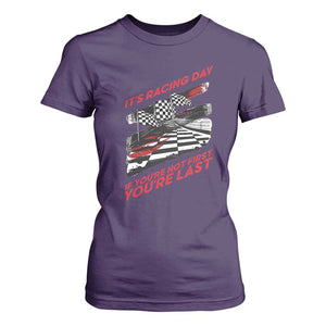 Funny Racing Car Flag T Shirt For Women It Is Racing Day TS14 Purple Print Your Wear