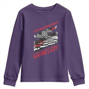 Funny Racing Car Flag Youth Sweatshirt It Is Racing Day TS14 Purple Print Your Wear
