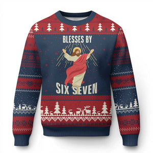 Christian 67 Meme Ugly Christmas Sweater Blesses By Six Seven Funny TS14 Navy Red Print Your Wear