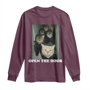 Open The Door Cats Lover Long Sleeve Shirt Funny Cat Gang Sarcastic Meme TS14 Maroon Print Your Wear