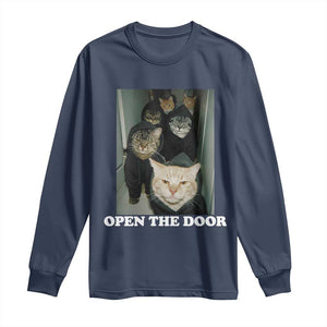 Open The Door Cats Lover Long Sleeve Shirt Funny Cat Gang Sarcastic Meme TS14 Navy Print Your Wear