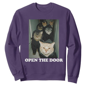Open The Door Cats Lover Sweatshirt Funny Cat Gang Sarcastic Meme TS14 Purple Print Your Wear