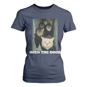 Open The Door Cats Lover T Shirt For Women Funny Cat Gang Sarcastic Meme TS14 Navy Print Your Wear