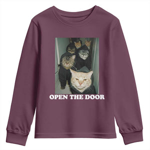 Open The Door Cats Lover Youth Sweatshirt Funny Cat Gang Sarcastic Meme TS14 Maroon Print Your Wear