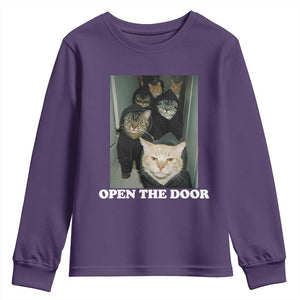 Open The Door Cats Lover Youth Sweatshirt Funny Cat Gang Sarcastic Meme TS14 Purple Print Your Wear