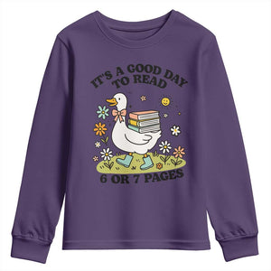 Its A Good Day To Read 6 or 7 Pages Youth Sweatshirt Funny Six Seven Teacher Book Lover TS14 Purple Print Your Wear