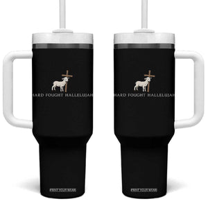 Hard Fought Hallelujah Tumbler With Handle Christian Bible Verse Faith TS14 One Size: 40 oz Black Print Your Wear