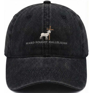 Hard Fought Hallelujah Washed Cotton Baseball Cap Christian Bible Verse Faith TS14 Washed Cap Universal Fit Black Print Your Wear