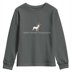 Hard Fought Hallelujah Youth Sweatshirt Christian Bible Verse Faith TS14 Dark Heather Print Your Wear
