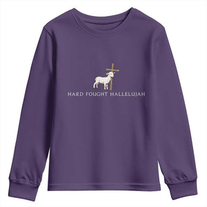 Hard Fought Hallelujah Youth Sweatshirt Christian Bible Verse Faith TS14 Purple Print Your Wear
