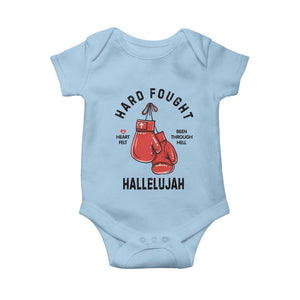Hard Fought Hallelujah Baby Onesie Christian Boxing Gloves Bible Verse Faith TS14 Light Blue Print Your Wear