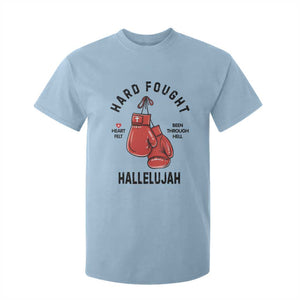 Hard Fought Hallelujah T Shirt For Kid Christian Boxing Gloves Bible Verse Faith TS14 Light Blue Print Your Wear