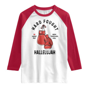 Hard Fought Hallelujah Raglan Shirt Christian Boxing Gloves Bible Verse Faith TS14 White Red Print Your Wear