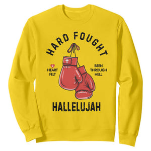 Hard Fought Hallelujah Sweatshirt Christian Boxing Gloves Bible Verse Faith TS14 Daisy Print Your Wear