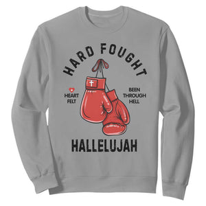 Hard Fought Hallelujah Sweatshirt Christian Boxing Gloves Bible Verse Faith TS14 Sport Gray Print Your Wear