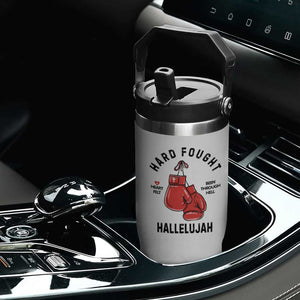 Hard Fought Hallelujah Flip Straw Tumbler Christian Boxing Gloves Bible Verse Faith TS14 Print Your Wear