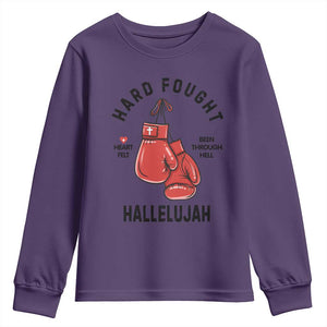 Hard Fought Hallelujah Youth Sweatshirt Christian Boxing Gloves Bible Verse Faith TS14 Purple Print Your Wear