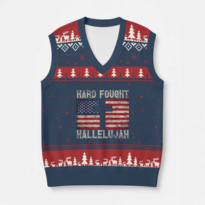 Hard Fought Hallelujah V-Neck Knit Sweater Vest Patriotic Christian Faith American Flag TS14 Navy Red Print Your Wear