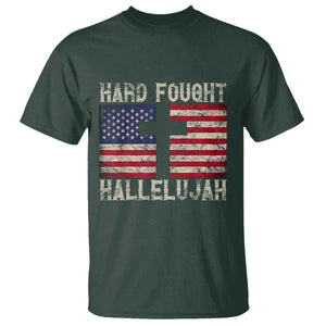 Hard Fought Hallelujah T Shirt Patriotic Christian Faith American Flag TS14 Dark Forest Green Print Your Wear