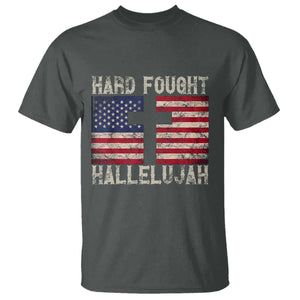 Hard Fought Hallelujah T Shirt Patriotic Christian Faith American Flag TS14 Dark Heather Print Your Wear