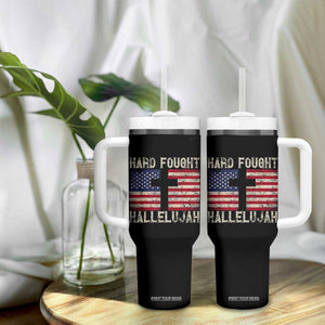 Hard Fought Hallelujah Tumbler With Handle Patriotic Christian Faith American Flag TS14 Print Your Wear