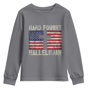 Hard Fought Hallelujah Youth Sweatshirt Patriotic Christian Faith American Flag TS14 Charcoal Print Your Wear