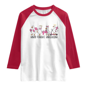 Hard Fought Hallelujah Raglan Shirt Funny Christian Goose TS14 White Red Print Your Wear