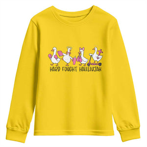 Hard Fought Hallelujah Youth Sweatshirt Funny Christian Goose TS14 Daisy Print Your Wear