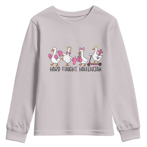 Hard Fought Hallelujah Youth Sweatshirt Funny Christian Goose TS14 Ice Gray Print Your Wear