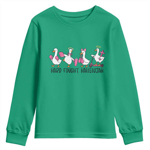 Hard Fought Hallelujah Youth Sweatshirt Funny Christian Goose TS14 Irish Green Print Your Wear