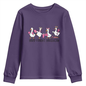 Hard Fought Hallelujah Youth Sweatshirt Funny Christian Goose TS14 Purple Print Your Wear