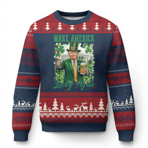 Funny Trump St Patricks Day Ugly Christmas Sweater Make American Lucky Again TS14 Navy Red Print Your Wear