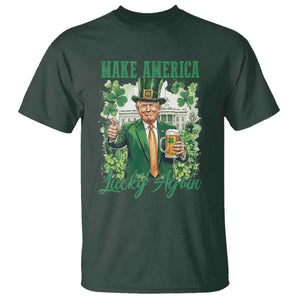 Funny Trump St Patricks Day T Shirt Make American Lucky Again TS14 Dark Forest Green Print Your Wear