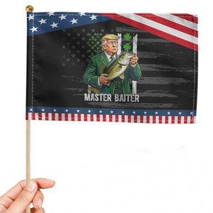 Funny Trump St Patricks Day Patriotic Handheld Flag Fisherman Bass Fishing Master Baiter TS14 Distressed 8.2" × 5.5" Black Blue Print Your Wear