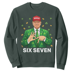 67 Trump St Patricks Day Sweatshirt Funny Six Seven Hands Meme Political TS14 Dark Forest Green Print Your Wear