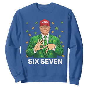 67 Trump St Patricks Day Sweatshirt Funny Six Seven Hands Meme Political TS14 Royal Blue Print Your Wear