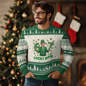 67 Trump St Patricks Day Ugly Christmas Sweater Funny Six Seven Political Meme TS14 Beige Green Print Your Wear