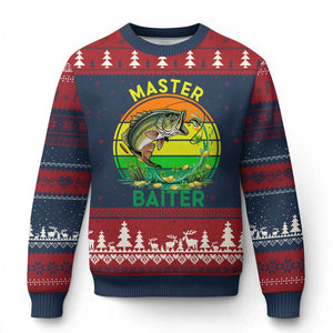 Funny Bass Fishing St Patricks Day Ugly Christmas Sweater Master Baiter TS14 Navy Red Print Your Wear