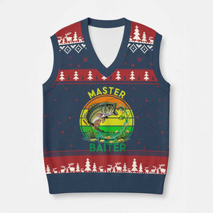Funny Bass Fishing St Patricks Day V-Neck Knit Sweater Vest Master Baiter TS14 Navy Red Print Your Wear