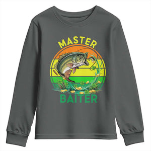 Funny Bass Fishing St Patricks Day Youth Sweatshirt Master Baiter TS14 Dark Heather Print Your Wear