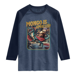 Mongo is Appalled Raglan Shirt Vintage Princess Cat Riding Dinosaur Sci-Fi Book Lover TS14 Heather Denim Navy Print Your Wear