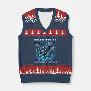 Mongo is Appalled V-Neck Knit Sweater Vest Funny Princess Cat Riding Dinosaur TS14 Navy Red Print Your Wear