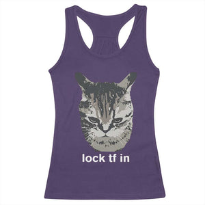 Lock TF In Cat Racerback Tank Top Funny Gen Z Meme TS14 Purple Print Your Wear