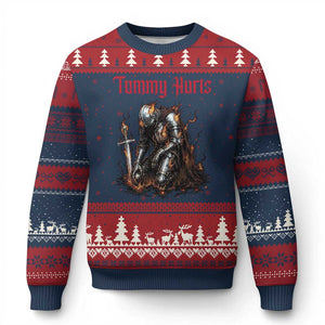 Tummy Hurts Ugly Christmas Sweater Funny Medieval Knight Dark Humor TS14 Navy Red Print Your Wear