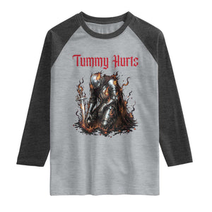 Tummy Hurts Raglan Shirt Funny Medieval Knight Dark Humor TS14 Heather Gray Heather Charcoal Print Your Wear