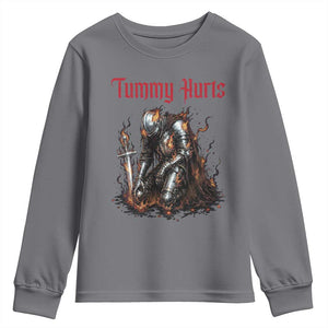 Tummy Hurts Youth Sweatshirt Funny Medieval Knight Dark Humor TS14 Charcoal Print Your Wear